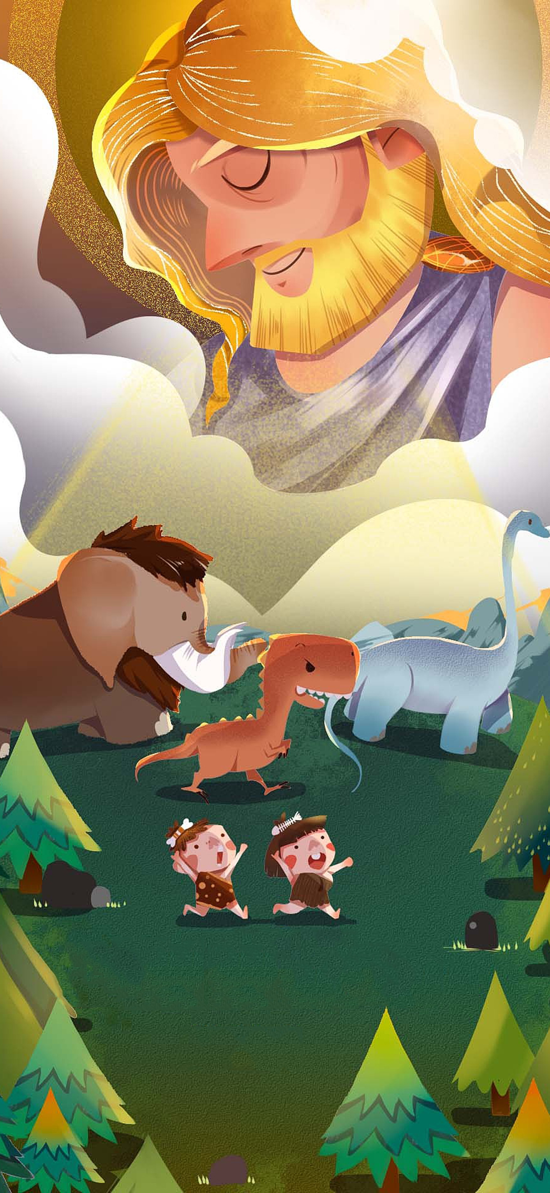 [2436×1125]原始部落 野人 动物 恐龙 苹果手机动漫壁纸图片