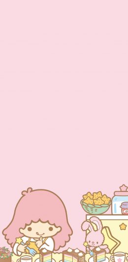 [2436x1125]双子座 粉色 卡通 可爱 兔子 蛋糕 苹果手机动漫壁纸图片