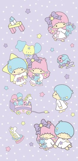 [2436x1125]双子星 卡通 星星 可爱 紫色 苹果手机动漫壁纸图片