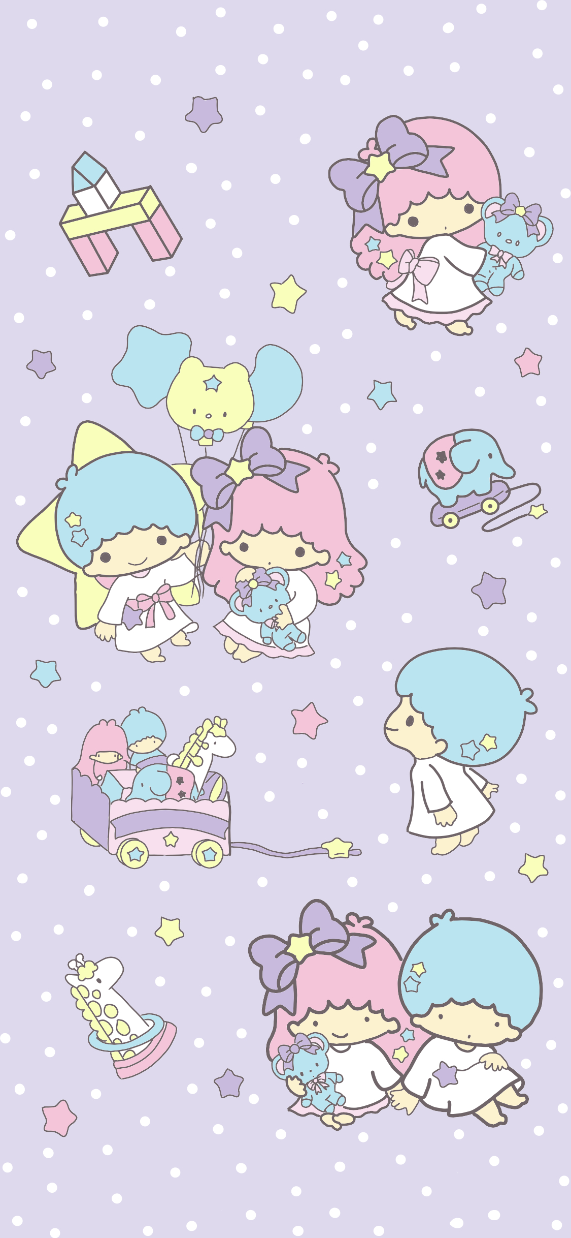 [2436×1125]双子星 卡通 星星 可爱 紫色 苹果手机动漫壁纸图片