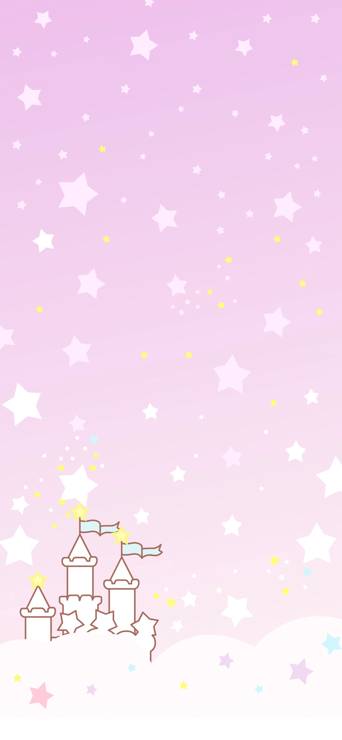 [2436×1125]双子星 卡通 粉色 城堡 星星 苹果手机动漫壁纸图片