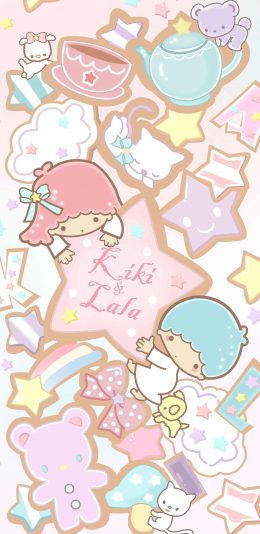 [2436x1125]双子星 卡通 粉色 星星 苹果手机动漫壁纸图片