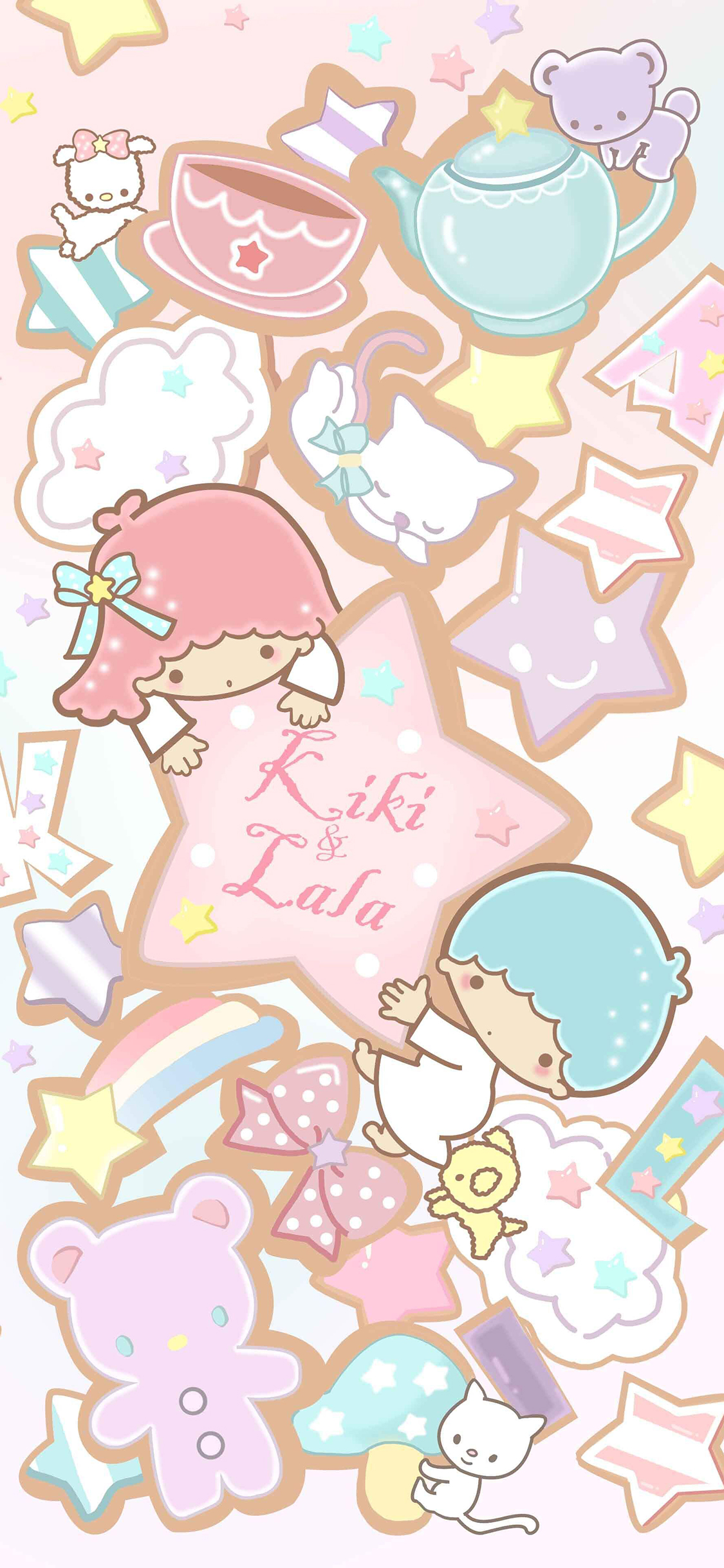 [2436×1125]双子星 卡通 粉色 星星 苹果手机动漫壁纸图片