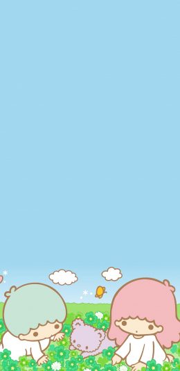 [2436x1125]双子星 可爱 动画 少女 蓝色 苹果手机动漫壁纸图片