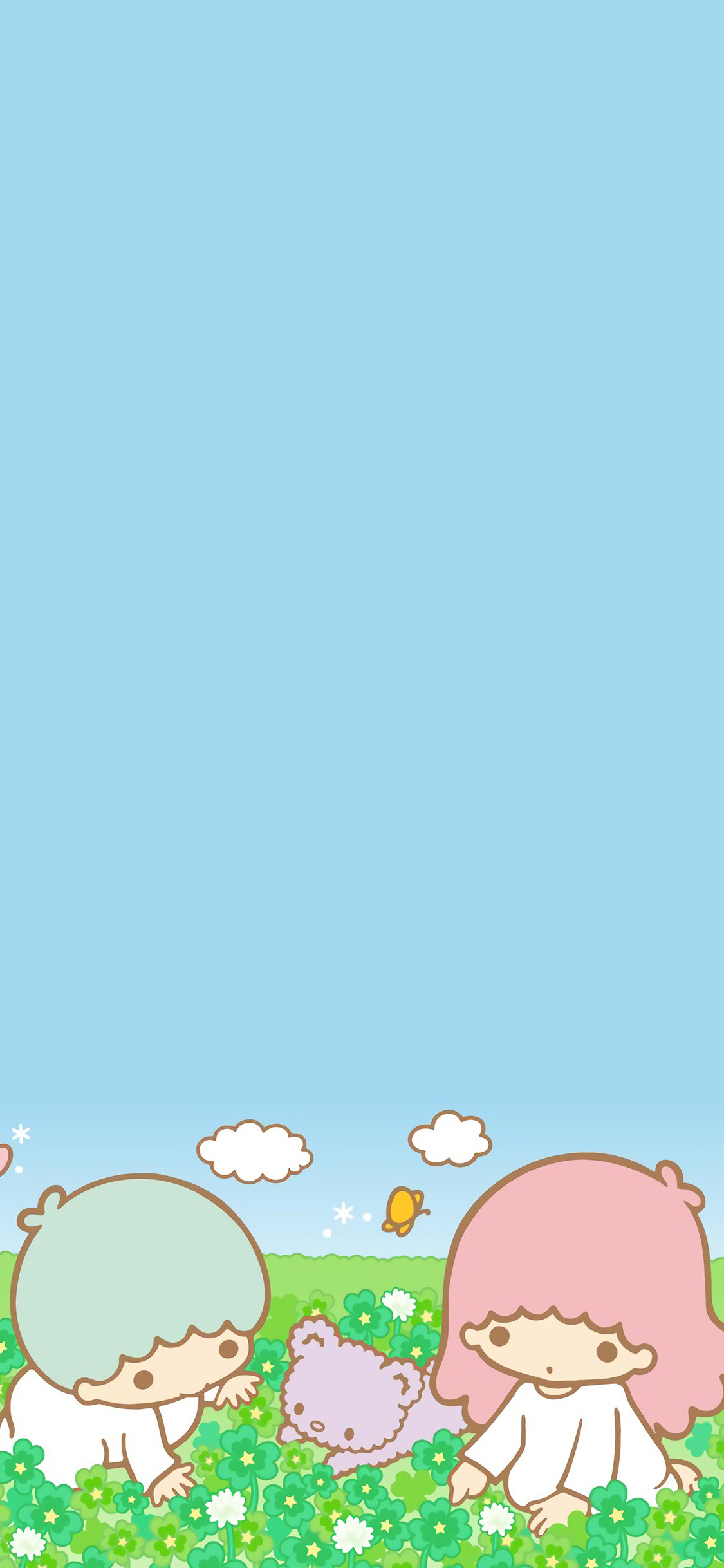 [2436×1125]双子星 可爱 动画 少女 蓝色 苹果手机动漫壁纸图片