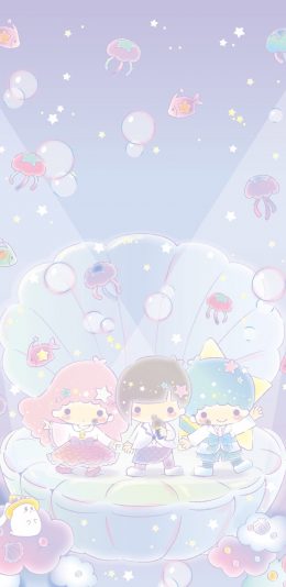 [2436x1125]双子星 水母 贝壳 紫色 苹果手机动漫壁纸图片