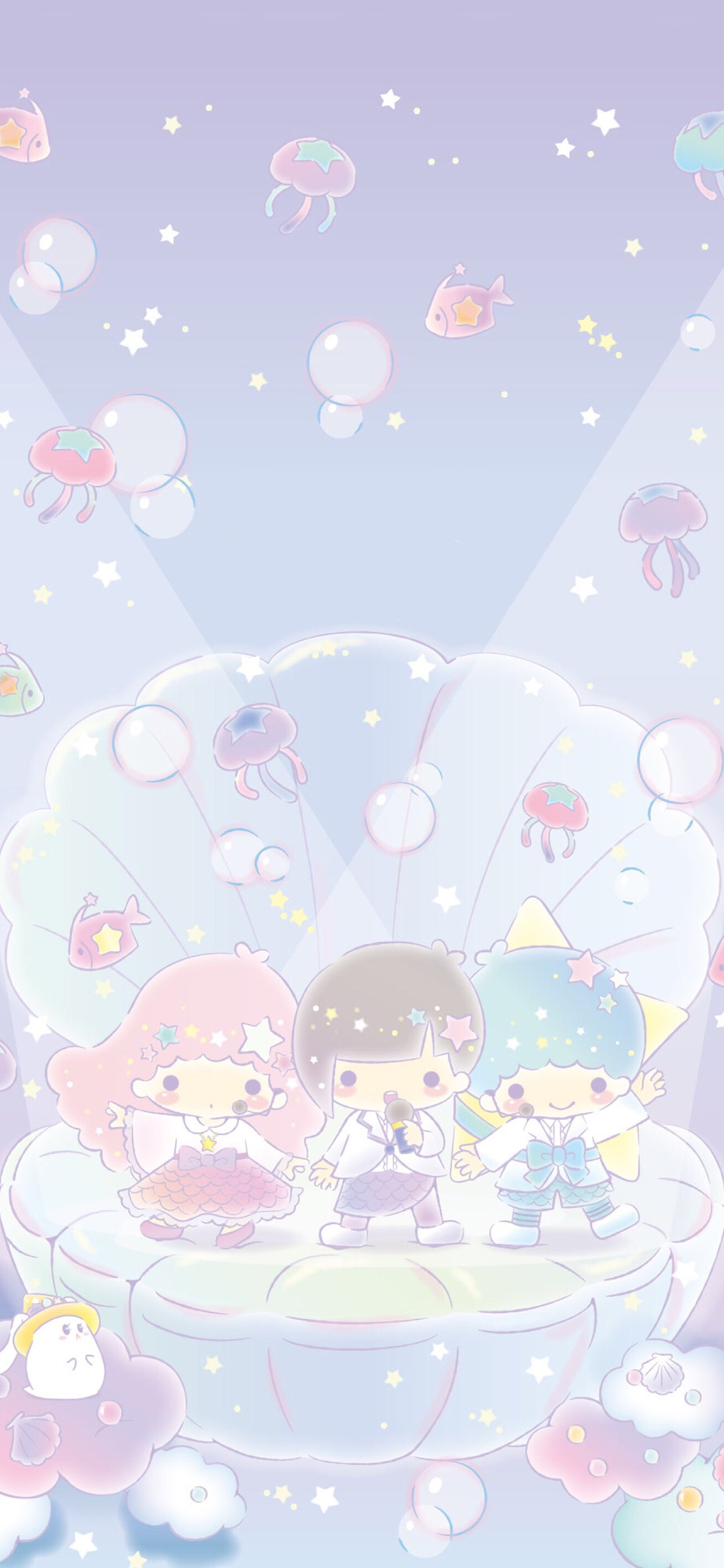 [2436×1125]双子星 水母 贝壳 紫色 苹果手机动漫壁纸图片