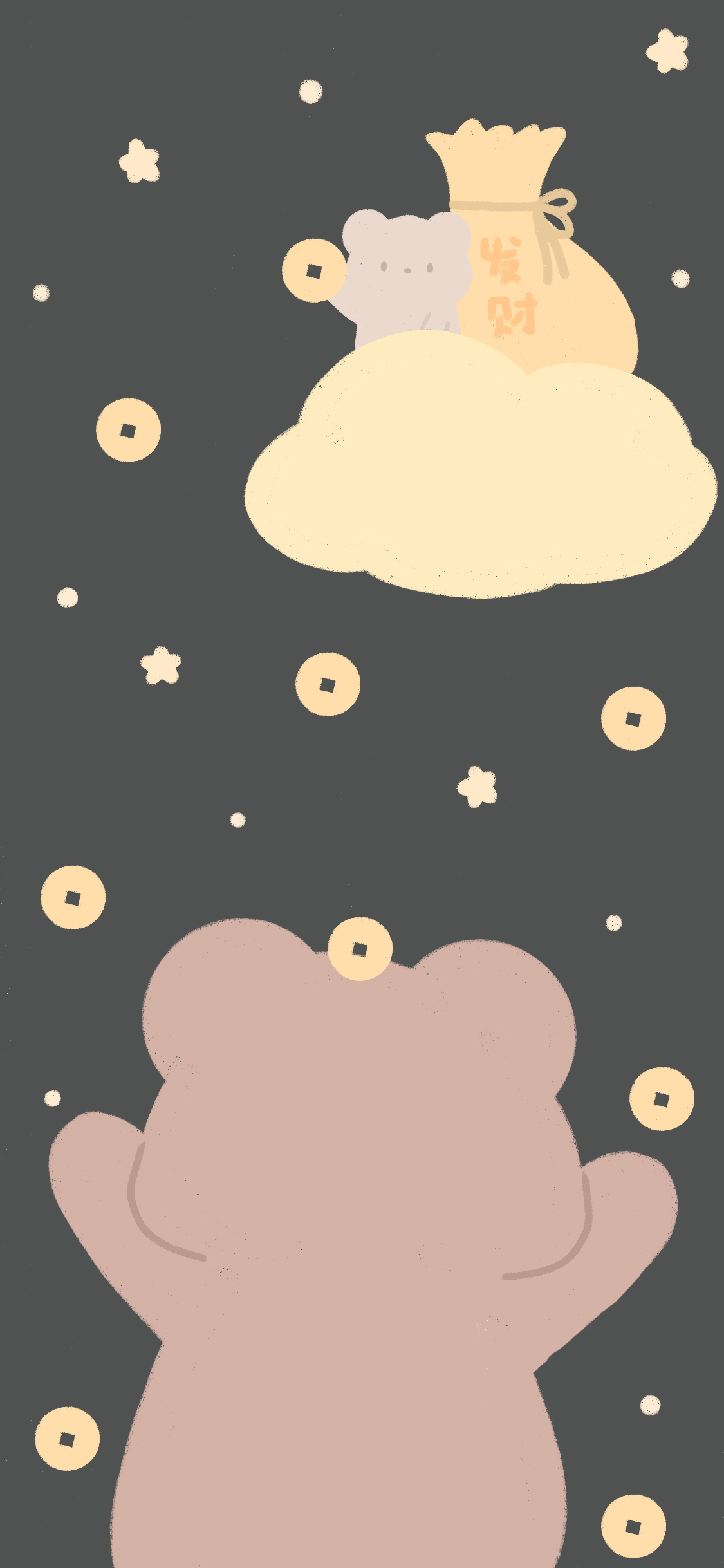 [2436×1125]发财 金币 小熊 可爱 苹果手机动漫壁纸图片