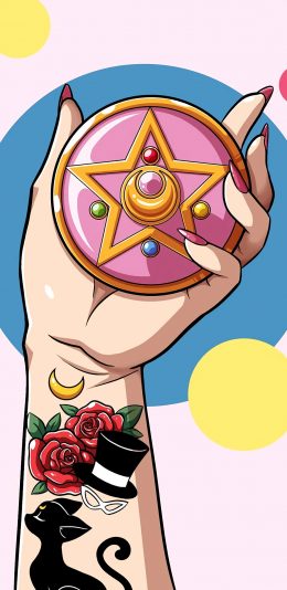 [2436x1125]变身器 美少女 星星 纹身 粉色 苹果手机动漫壁纸图片