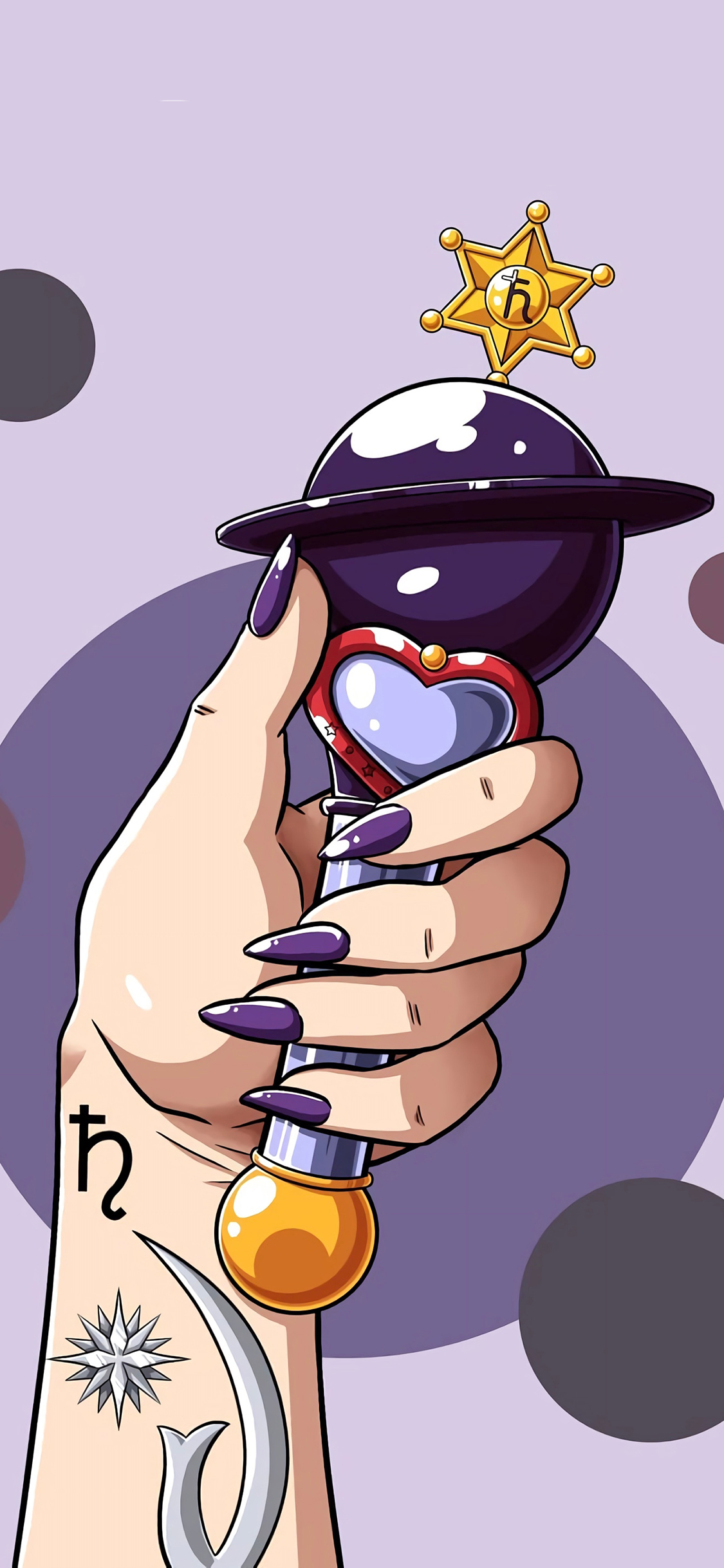 [2436×1125]变身器 美少女战士 星星 纹身 紫色 苹果手机动漫壁纸图片