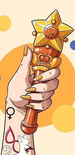 [2436x1125]变身器 美少女战士 星星 纹身 黄色 苹果手机动漫壁纸图片