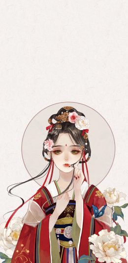 [2436x1125]古风 二次元 美女 红妆 苹果手机动漫壁纸图片