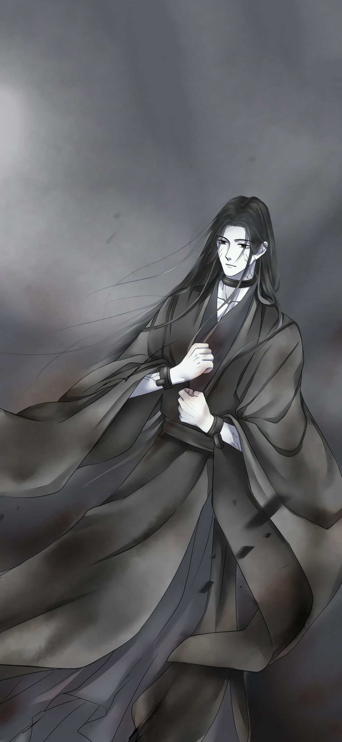 [2436×1125]古风 动漫 黑白 水墨 苹果手机动漫壁纸图片