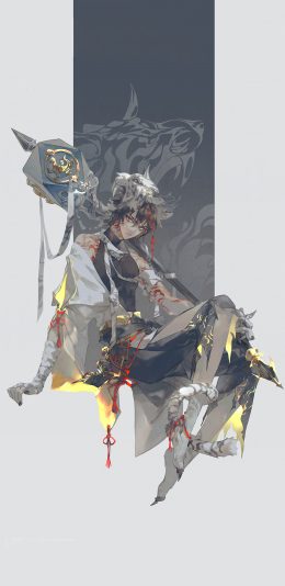 [2436x1125]古风 动漫少年 白虎 同人 苹果手机动漫壁纸图片