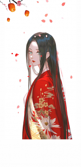 [2436x1125]古风 少女 插画 红衣 苹果手机动漫壁纸图片