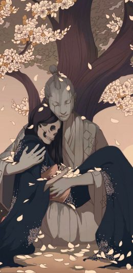 [2436x1125]古风 情侣 爱情 守护 骷颅 苹果手机动漫壁纸图片