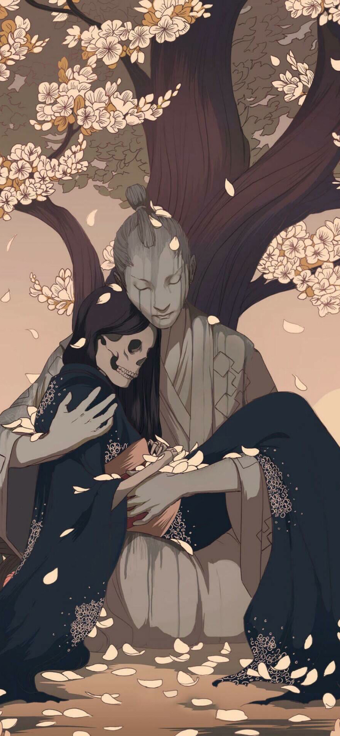 [2436×1125]古风 情侣 爱情 守护 骷颅 苹果手机动漫壁纸图片