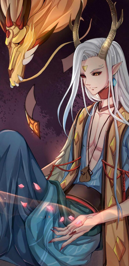 [2436x1125]古风 神话 鹿神 龙 苹果手机动漫壁纸图片