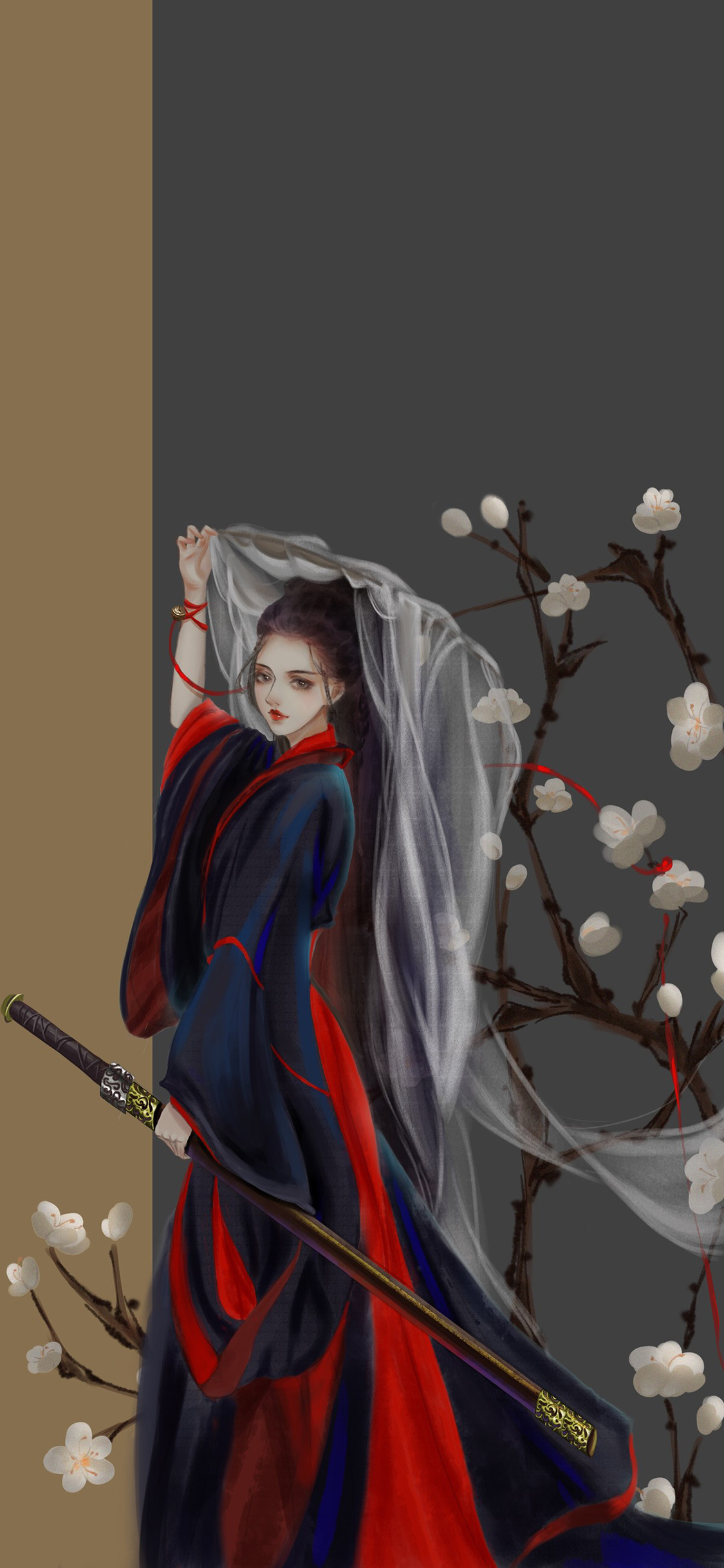 [2436×1125]古风 美女 剑客 江湖侠客 苹果手机动漫壁纸图片