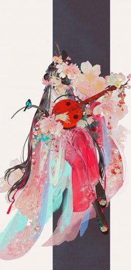 [2436x1125]古风 美女 琵琶 弹奏 苹果手机动漫壁纸图片