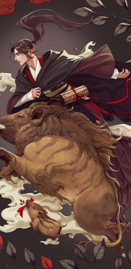 [2436x1125]古风 美男 野猪 坐骑 插图 苹果手机动漫壁纸图片