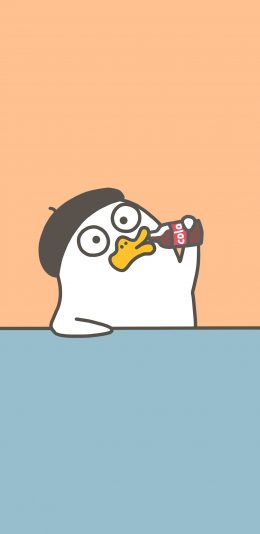 [2436x1125]可口可乐 汽水 小刘鸭 卡通 喝汽水 苹果手机动漫壁纸图片