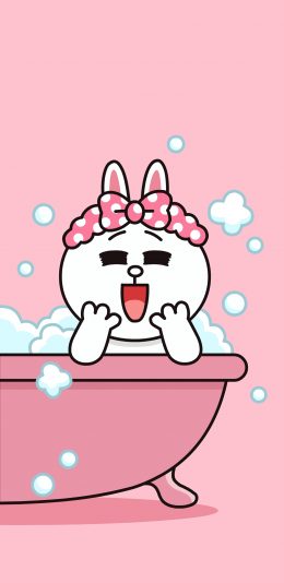[2436x1125]可妮兔 line 浴缸 泡澡 可爱 卡通 苹果手机动漫壁纸图片