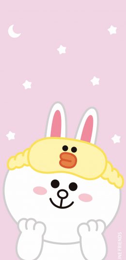 [2436x1125]可妮兔 卡通 line friends 粉色 眼罩 苹果手机动漫壁纸图片
