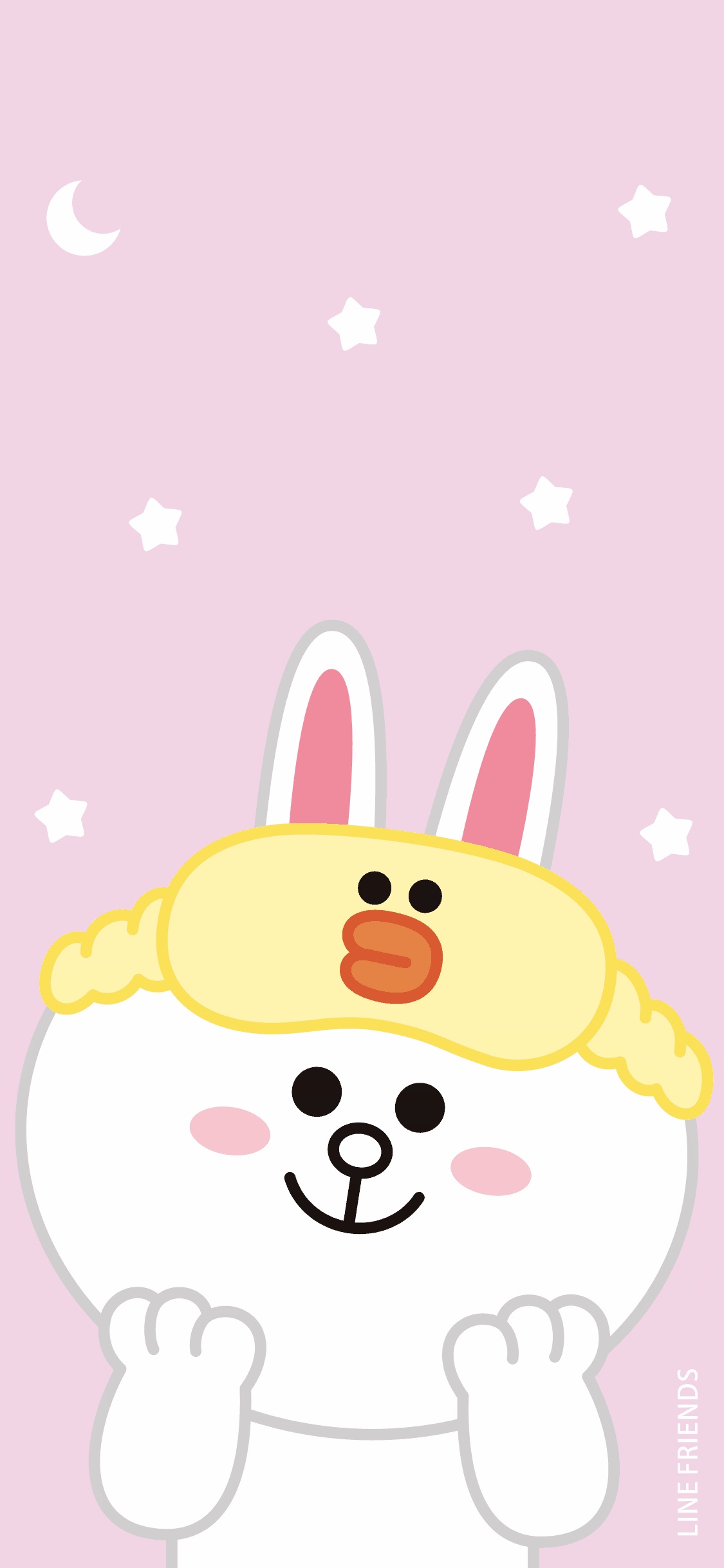 [2436×1125]可妮兔 卡通 line friends 粉色 眼罩 苹果手机动漫壁纸图片