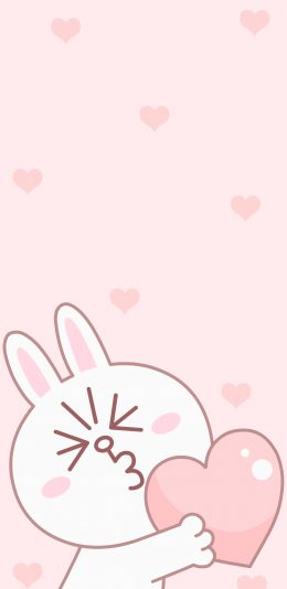 [2436x1125]可妮兔 爱心 line friends 粉色 苹果手机动漫壁纸图片