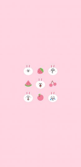 [2436x1125]可妮兔 粉色 水果 卡通 苹果手机动漫壁纸图片