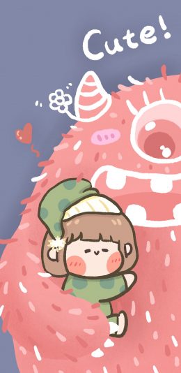 [2436x1125]可爱 cute 小怪兽 女孩 苹果手机动漫壁纸图片