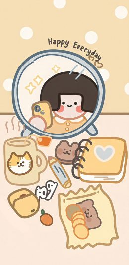 [2436x1125]可爱 happy everyday 插画 苹果手机动漫壁纸图片