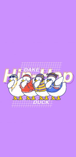 [2436x1125]可爱 hiphop 达可鸭 嘻哈 紫 苹果手机动漫壁纸图片