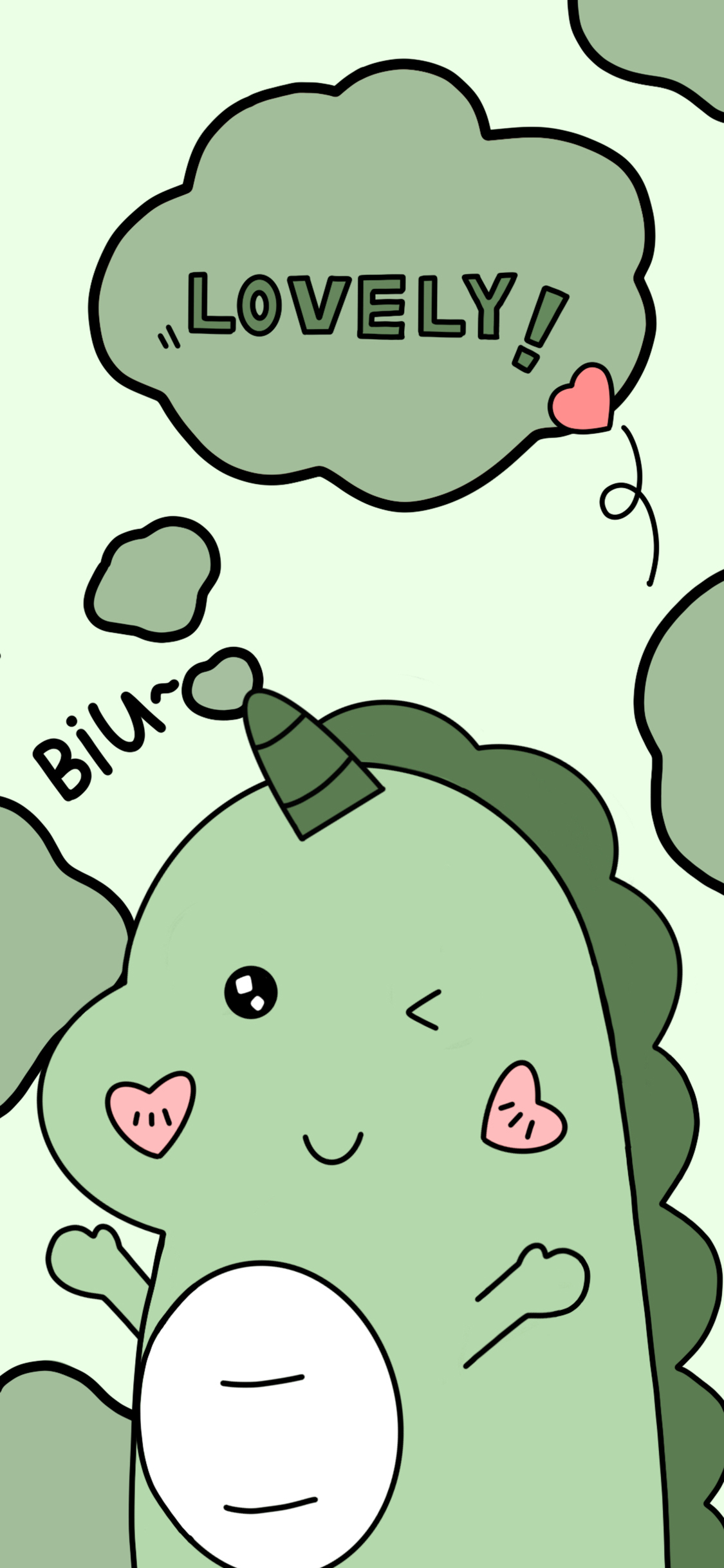 [2436×1125]可爱 lovely 小恐龙 绿 苹果手机动漫壁纸图片