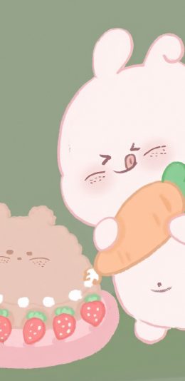 [2436x1125]可爱 兔子 胡萝卜 蛋糕 可爱 苹果手机动漫壁纸图片