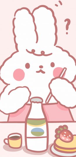 [2436x1125]可爱 兔子 问号 卡通 苹果手机动漫壁纸图片