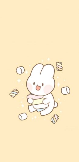 [2436x1125]可爱 兔子 黄 兔子 棉花糖 苹果手机动漫壁纸图片