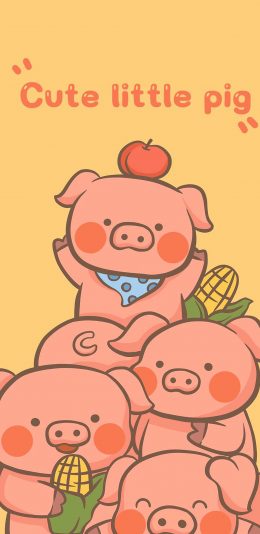 [2436x1125]可爱 卡通 cute 猪仔 胖墩 苹果手机动漫壁纸图片