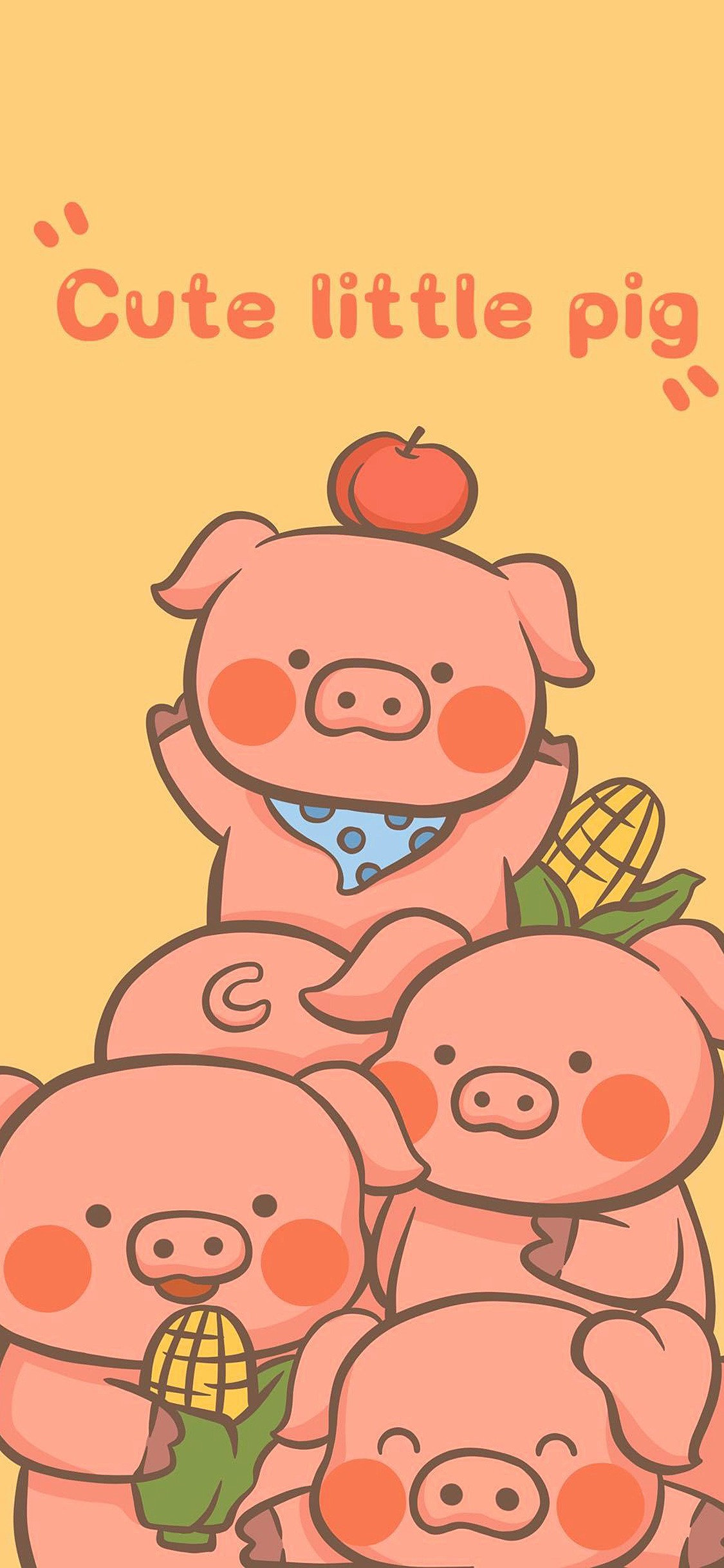[2436×1125]可爱 卡通 cute 猪仔 胖墩 苹果手机动漫壁纸图片