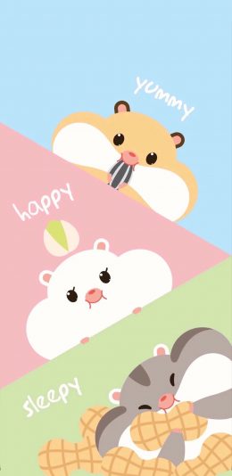 [2436x1125]可爱 卡通 仓鼠 松鼠 happy yummy 苹果手机动漫壁纸图片
