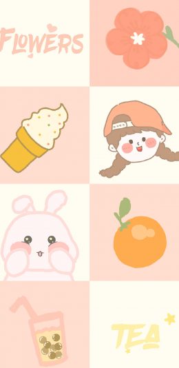 [2436x1125]可爱 卡通 冰淇淋 格子 橘子 苹果手机动漫壁纸图片