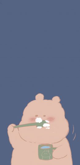 [2436x1125]可爱 卡通 刷牙 小熊 苹果手机动漫壁纸图片