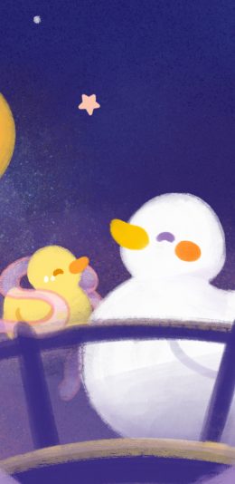 [2436x1125]可爱 卡通 大可鸭 小黄鸭 苹果手机动漫壁纸图片