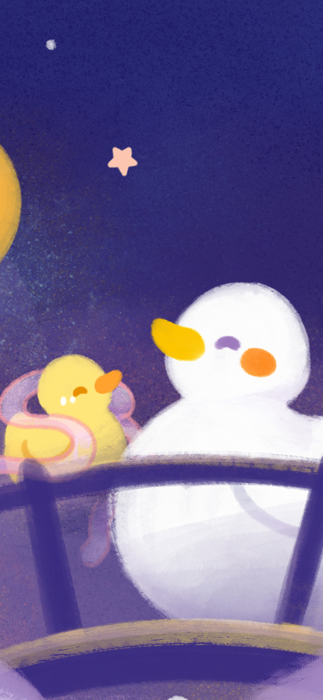 [2436×1125]可爱 卡通 大可鸭 小黄鸭 苹果手机动漫壁纸图片