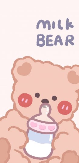 [2436x1125]可爱 卡通 小熊 奶瓶 mill bear 苹果手机动漫壁纸图片