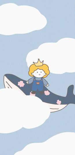 [2436x1125]可爱 卡通 小王子 鲸鱼 苹果手机动漫壁纸图片