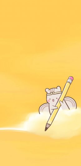 [2436x1125]可爱 卡通 松鼠 铅笔 插画 苹果手机动漫壁纸图片