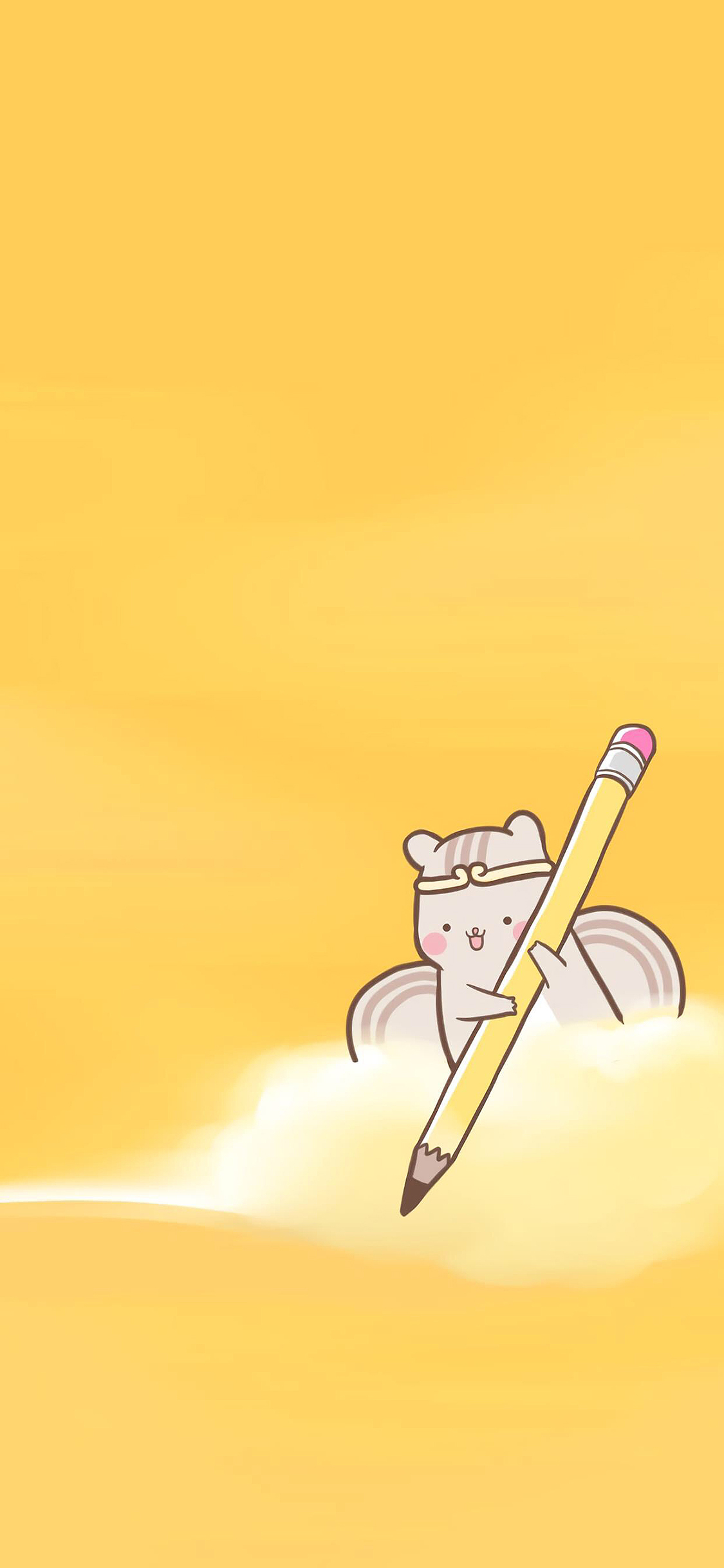 [2436×1125]可爱 卡通 松鼠 铅笔 插画 苹果手机动漫壁纸图片