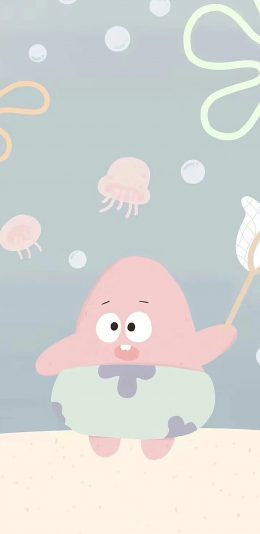 [2436x1125]可爱 卡通 派大星 海绵宝宝 苹果手机动漫壁纸图片